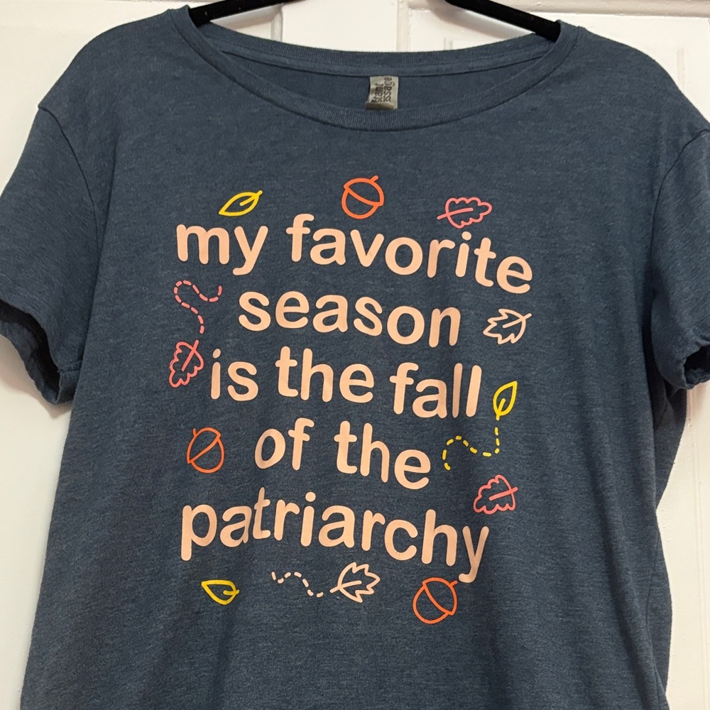 Women's Short Sleeve Tee - Blue with Pink Text